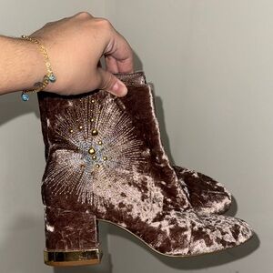 Jessica Simpson Blush Velvet Ankle Boots with Gold Accents